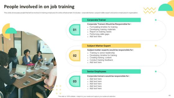 On Job Staff Training Program For Skills Advancement Ppt PowerPoint Presentation Complete Deck With Slides