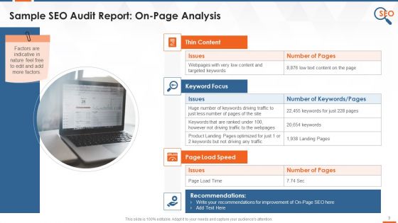 On Page And Off Page SEO Audit Report Training Ppt