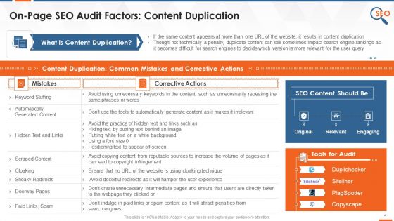 On Page SEO Audit Parameters Training Ppt