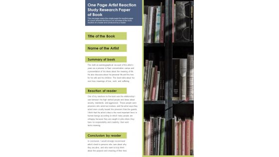 One Page Artist Reaction Study Research Paper Of Book PDF Document PPT Template