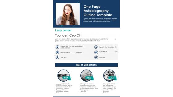 One Page Autobiography Outline Template PDF Document PPT Template