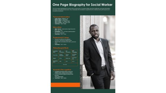 One Page Biography For Social Worker PDF Document PPT Template