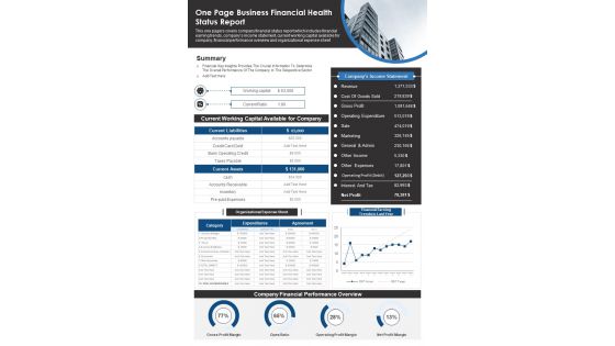 One Page Business Financial Health Status Report PDF Document PPT Template One Page Business Financial Health Status Report PDF Document PPT Template