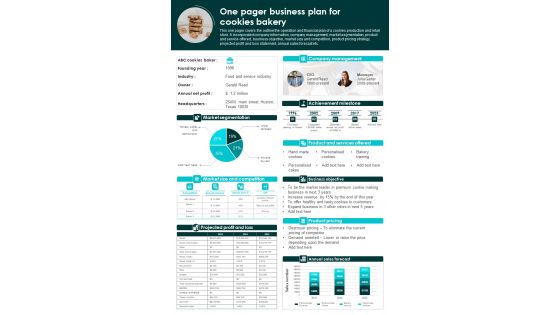 One Page Business Plan For Baked Goods Store PDF Document PPT Template