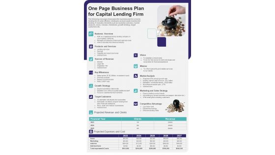 One Page Business Plan For Capital Lending Firm PDF Document PPT Template One Page Business Plan For Capital Lending Firm PDF Document PPT Template