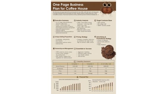 One Page Business Plan For Coffee House PDF Document PPT Template One Page Business Plan For Coffee House PDF Document PPT Template