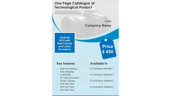 One Page Catalogue Of Technological Product PDF Document PPT Template