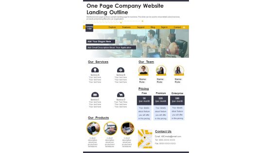 One Page Company Website Landing Outline PDF Document PPT Template