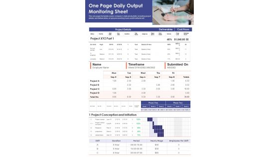 One Page Daily Output Monitoring Sheet PDF Document PPT Template