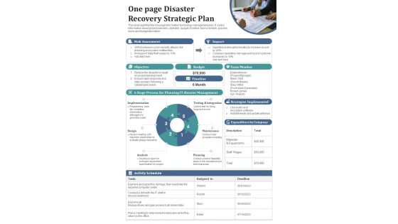 One Page Disaster Recovery Strategic Plan PDF Document PPT Template