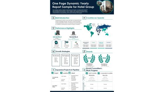 One Page Dynamic Yearly Report Sample For Hotel Group PDF Document PPT Template