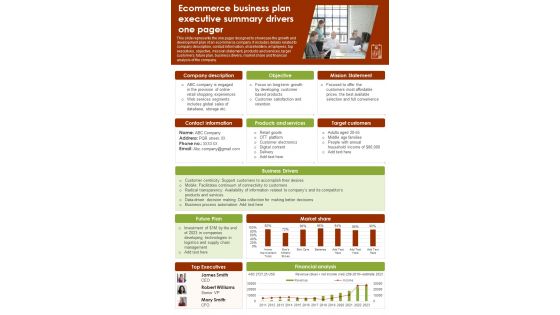 One Page Enterprise Executive Summary PDF Document PPT Template
