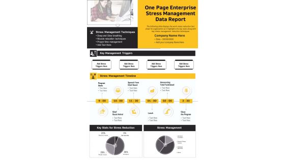One Page Enterprise Stress Management Data Report PDF Document PPT Template