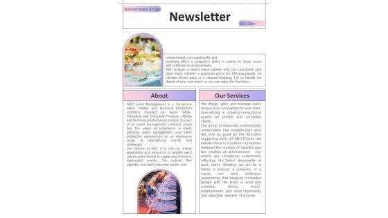 One Page Event Scheduling Newsletter PDF Document PPT Template One Page Event Scheduling Newsletter PDF Document PPT Template
