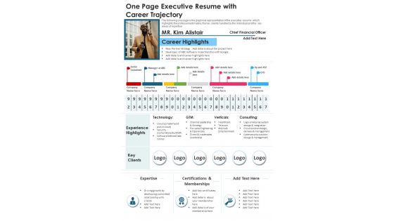 One Page Executive Resume With Career Trajectory PDF Document PPT Template