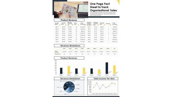 One Page Fact Sheet To Track Organizational Sales PDF Document PPT Template