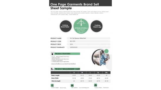One Page Garments Brand Sell Sheet Sample PDF Document PPT Template