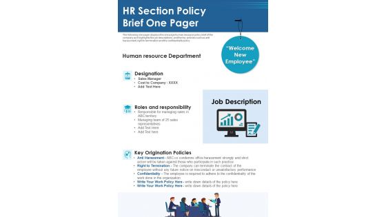 One Page Human Resource Policy Brief PDF Document PPT Template