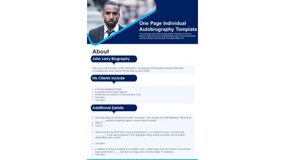 One Page Individual Autobiography Template PDF Document PPT Template