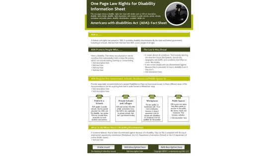 One Page Law Rights For Disability Information Sheet PDF Document PPT Template