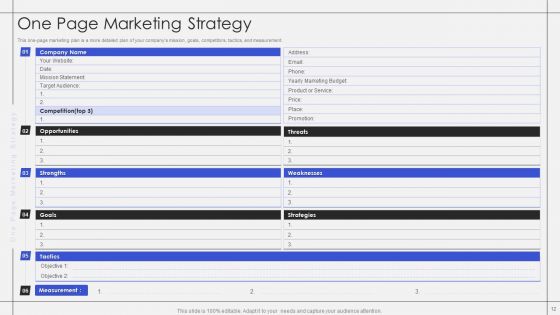 One Page Marketing Strategy Ppt PowerPoint Presentation Complete With Slides