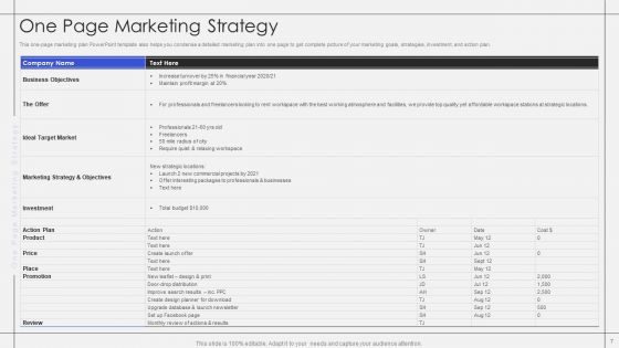 One Page Marketing Strategy Ppt PowerPoint Presentation Complete With Slides