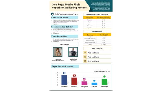 One Page Media Pitch Report For Marketing Project PDF Document PPT Template One Page Media Pitch Report For Marketing Project PDF Document PPT Template