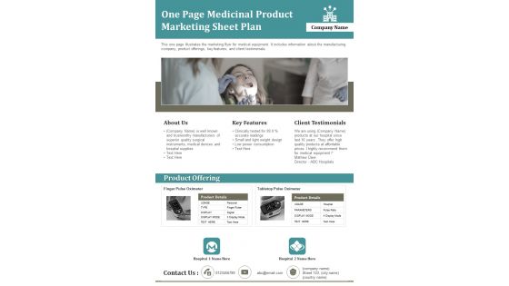 One Page Medicinal Product Marketing Sheet Plan PDF Document PPT Template One Page Medicinal Product Marketing Sheet Plan PDF Document PPT Template