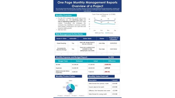 One Page Monthly Management Reports Overview Of A Project PDF Document PPT Template One Page Monthly Management Reports Overview Of A Project PDF Document PPT Template
