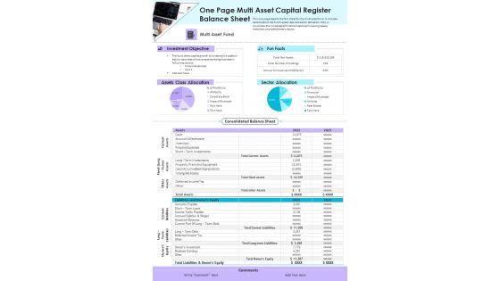 One Page Multi Asset Capital Register Balance Sheet PDF Document PPT Template