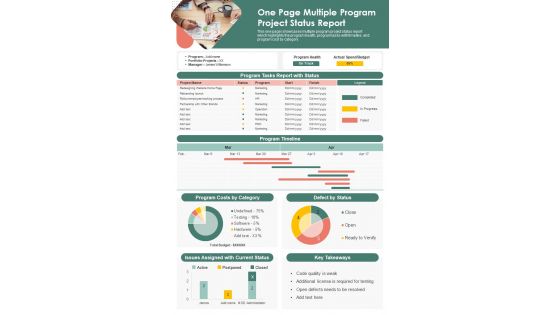One Page Multiple Program Project Status Report PDF Document PPT Template