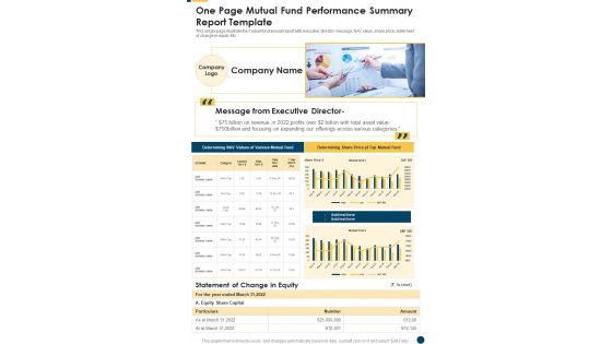 One Page Mutual Fund Performance Summary Report Template One Pager Documents