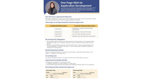 One Page NDA For Application Development PDF Document PPT Template One Page NDA For Application Development PDF Document PPT Template