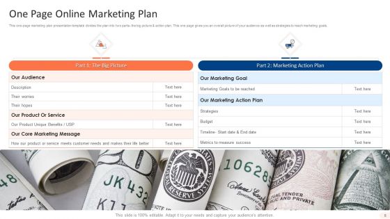 One Page Online Marketing Plan Ppt PowerPoint Presentation Complete With Slides