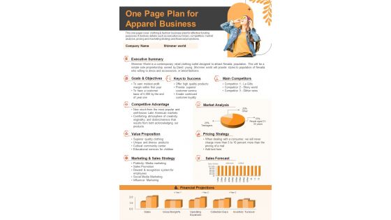 One Page Plan For Apparel Business PDF Document PPT Template