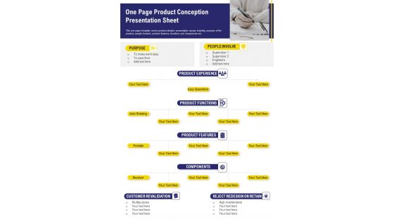 One Page Product Conception Presentation Sheet PDF Document PPT Template