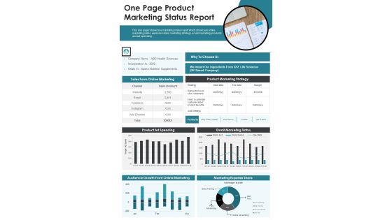 One Page Product Marketing Status Report PDF Document PPT Template