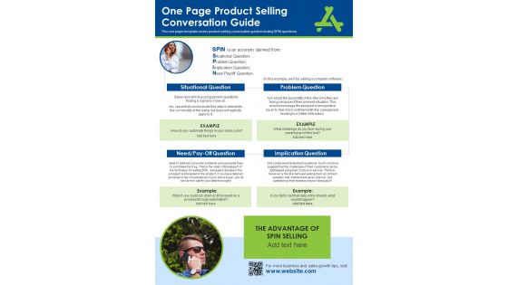 One Page Product Selling Conversation Guide PDF Document PPT Template
