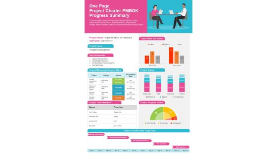 One Page Project Charter PMBOK Progress Summary PDF Document PPT Template