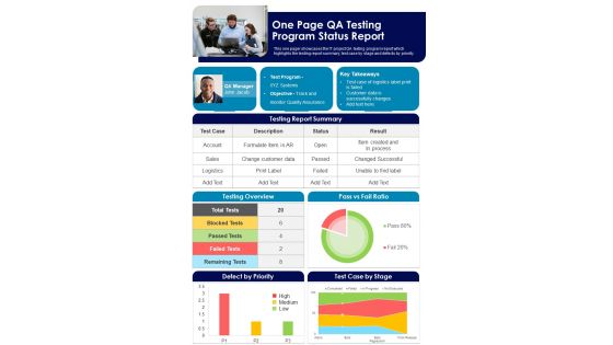 One Page QA Testing Program Status Report PDF Document PPT Template One Page QA Testing Program Status Report PDF Document PPT Template