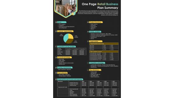 One Page Retail Business Plan Summary PDF Document PPT Template One Page Retail Business Plan Summary PDF Document PPT Template