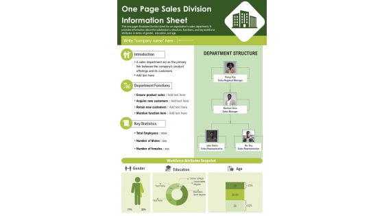 One Page Sales Division Information Sheet PDF Document PPT Template