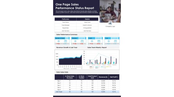One Page Sales Performance Status Report PDF Document PPT Template One Page Sales Performance Status Report PDF Document PPT Template