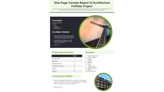 One Page Sample Report Of Architecture Portfolio Project PDF Document PPT Template One Page Sample Report Of Architecture Portfolio Project PDF Document PPT Template