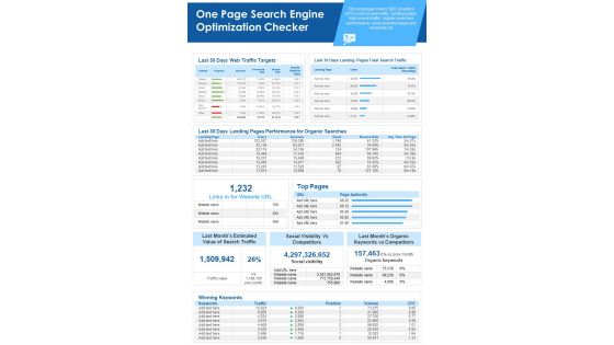 One Page Search Engine Optimization Checker PDF Document PPT Template