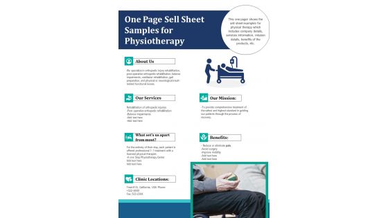 One Page Sell Sheet Samples For Physiotherapy PDF Document PPT Template