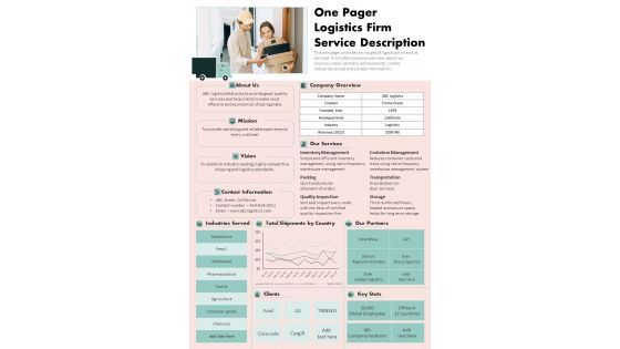 One Page Service Description For Freight Company PDF Document PPT Template