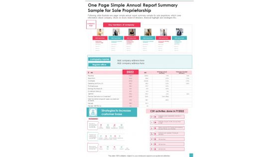 One Page Simple Annual Report Summary Sample For Sole Proprietorship Template 80 One Pager Documents