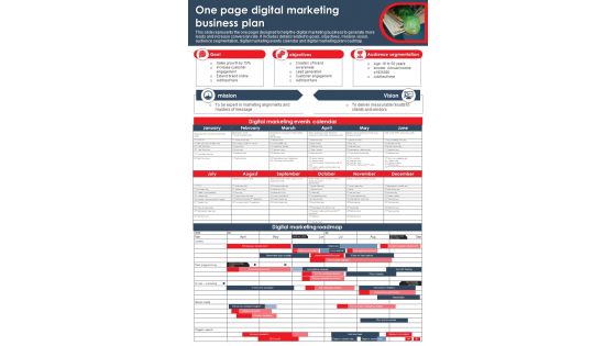 One Page Social Media Marketing Business Plan PDF Document PPT Template