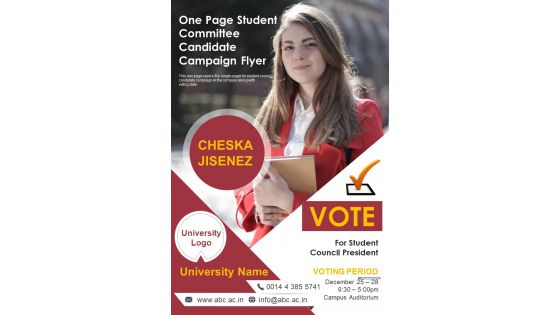 One Page Student Committee Candidate Campaign Flyer PDF Document PPT Template